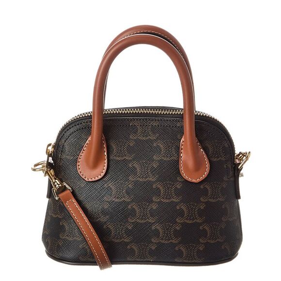 CELINE Handbags - Celine Honorine Mini Triomphe Canvas & Leather Satchel, Brown